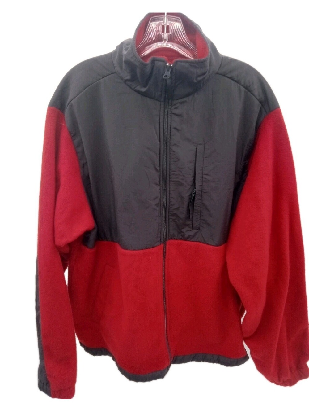 Haband Fleece Jacket Men's Large Red & Gray Full Zip Outdoor Hiking Casual